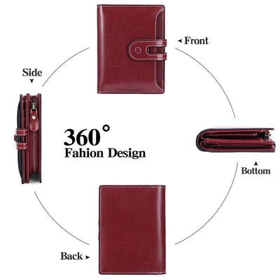 Women's Genuine Leather Bifold RFID Blocking Compact Wallet