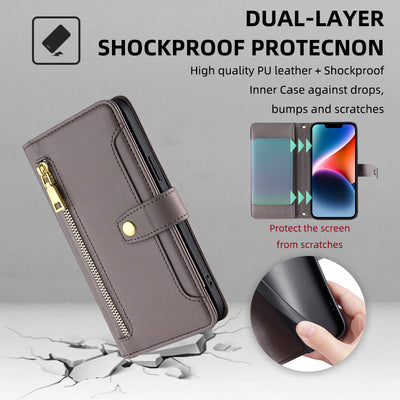 Faux Leather Wallet Case Phone Case for iPhone with Shoulder Strap