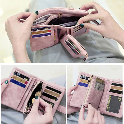 Trifold Cute Ladies Wallet Faux Leather Wristlet Coin Purse