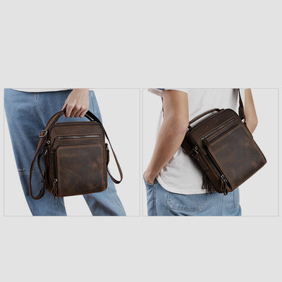 Small Messenger Bag for Men Multi-Pocket Genuine Leather Cross Body Bag