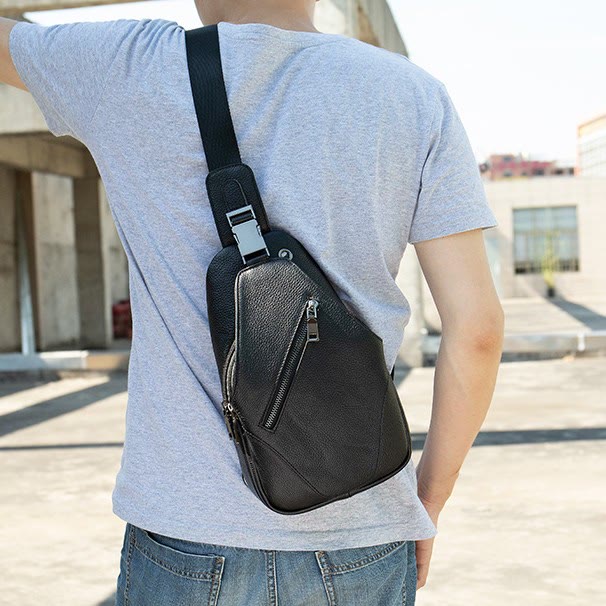 Sling Bag for Men Geniune Leather Casual Shopping Day Pack