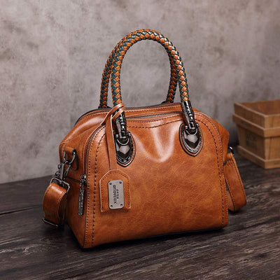 Vintage Leather Satchel Handbags Top-Handle Bag with Cross Body Strap