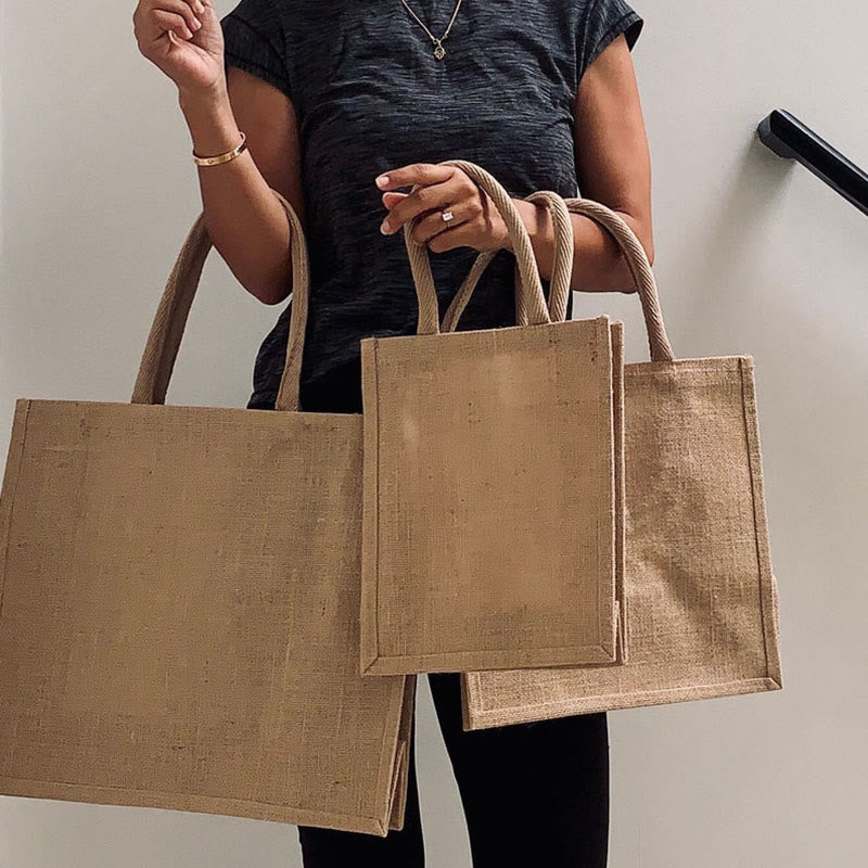 Burlap Bag Tote for Daughter-in-law Large Reusable Jutes Bags with Canvas Handles