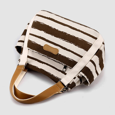 Casual Tote Bag For Women Daily Use Striped Canvas Bag