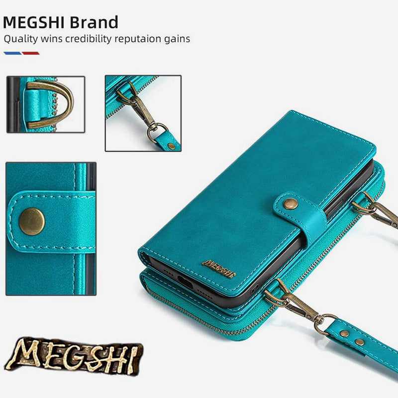 Wallet Case for iPhone Magnetic Detachable Wallet Purse with Crossbody Strap