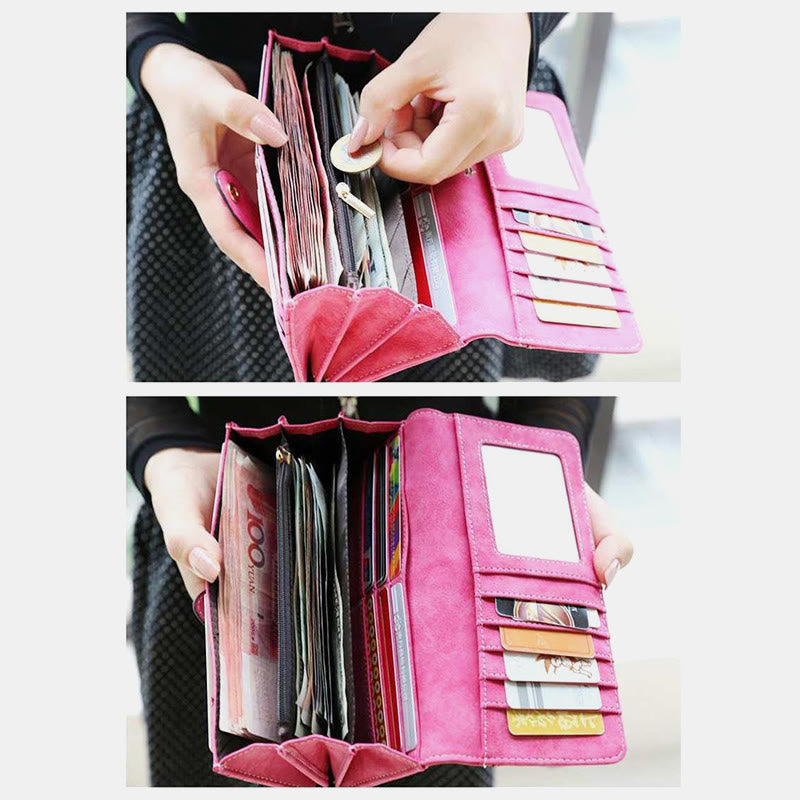 Long Wallet For Women Solid Color Multiple Slot Daily Purse