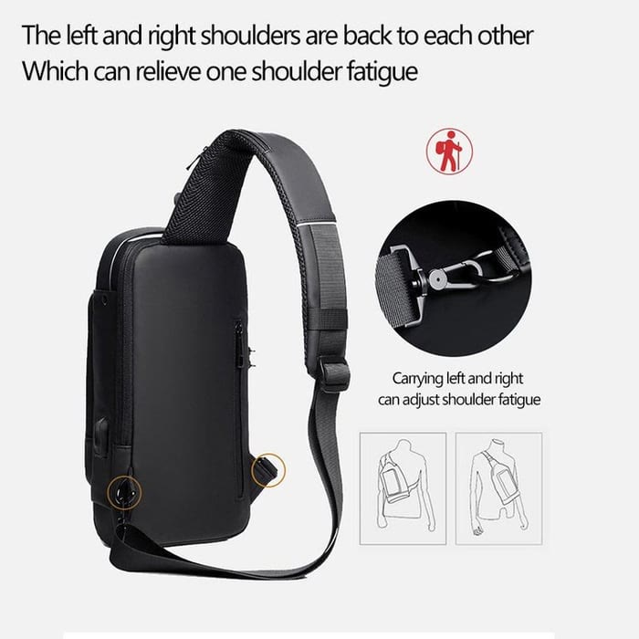 Anti-theft Sling Bag Cross Body Bag with USB Charging Port Password Locked