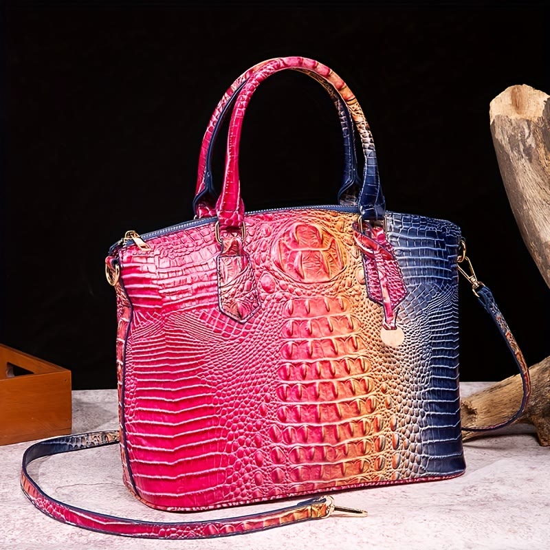 Crocodile Pattern Tote For Women Daily Mixed Color Crossbody Bag