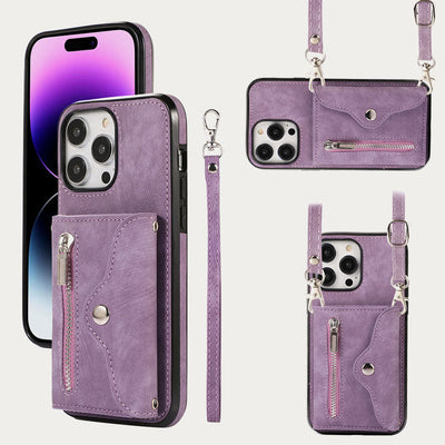 iPhone 15/14/13/12 Casual Zipper Cellphone Protective Case with Card Slot