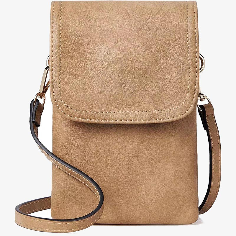 Elegant Leather Phone Bag Double Compartment Crossbody Purse For Women