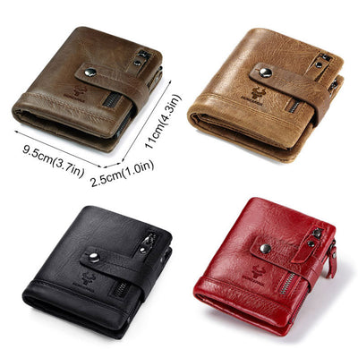 Genuine Leather Retro Men's Wallet Card Holder with Removable Coin Purse