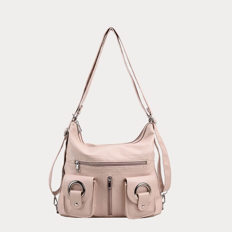 Double Compartment Soft Leather Crossbody Bag Convertible Backpack for Women