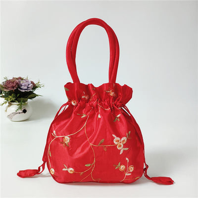 Embroidery Floral Clutch Drawstring Bucket Bag Handbag Party Bag