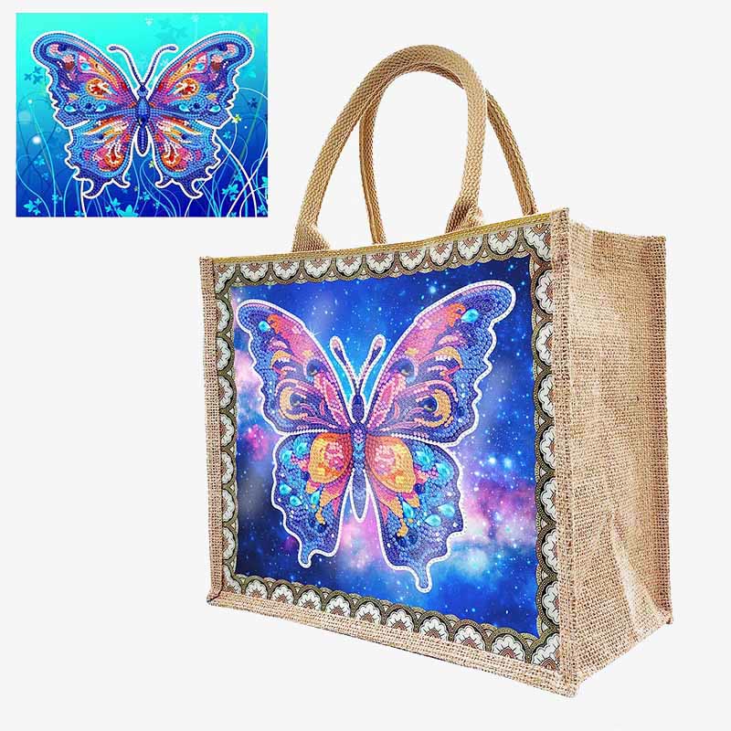 Apcufir Butterfly Diamond Painting Tote 5D DIY Linen Handbag Kits