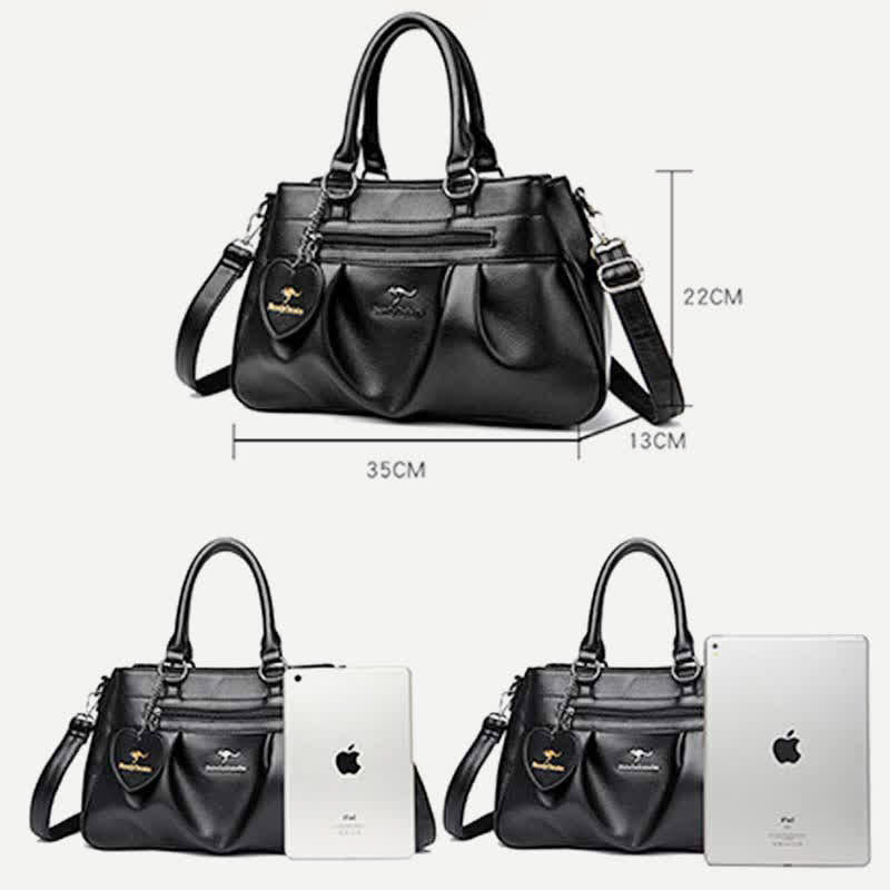 <Shipped within 24 hours> Triple Compartment Top-Handle Satchel PU Leather Purse