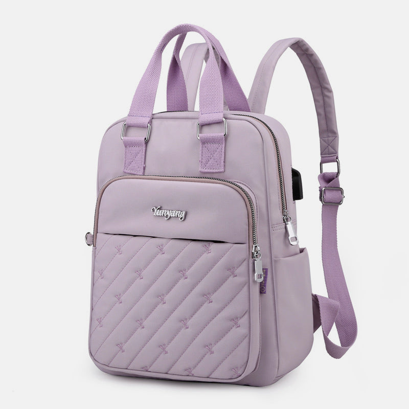 Lightweight Embossing Embroidery Backpack With USB Charging Port