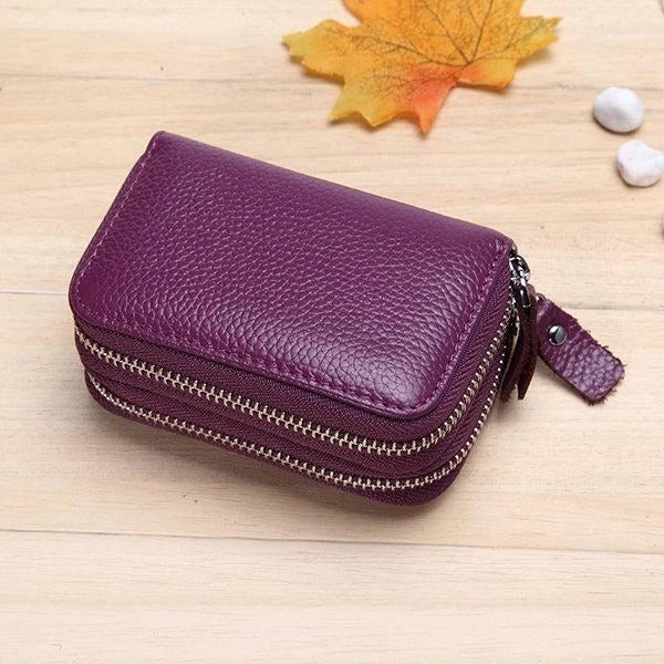 11 Card Slots RFID Genuine Leather Card Holder Purse