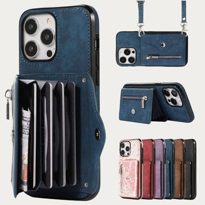 iPhone 16/15/14/13 Casual Zipper Cellphone Protective Case with Card Slot