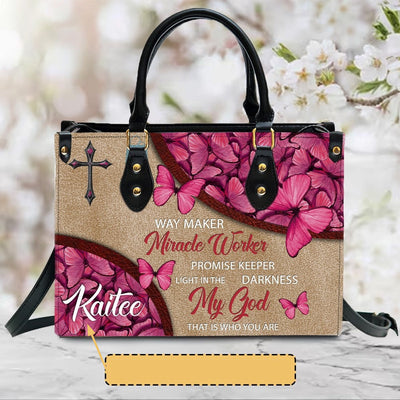 Custom Name Leather Tote For Women Way Maker Miracle Worker