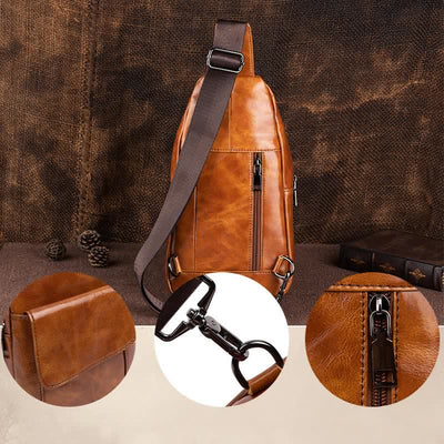 <Shipped within 24 hours> Genuine Leather Sling Backpack Shoulder Bag