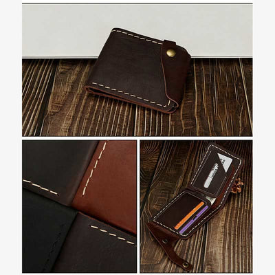 Retro Leather Wallet for Men Women Bifold Handmade Front Pocket Wallet