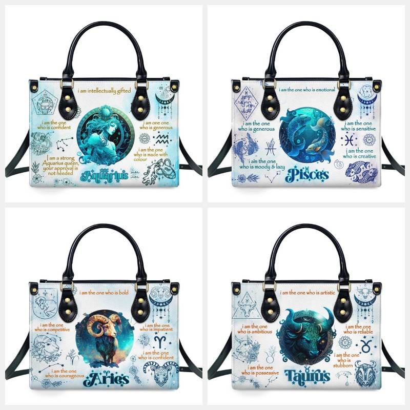 Zodiac Signs Handbag for Women Personalized Vegan Leather Tote