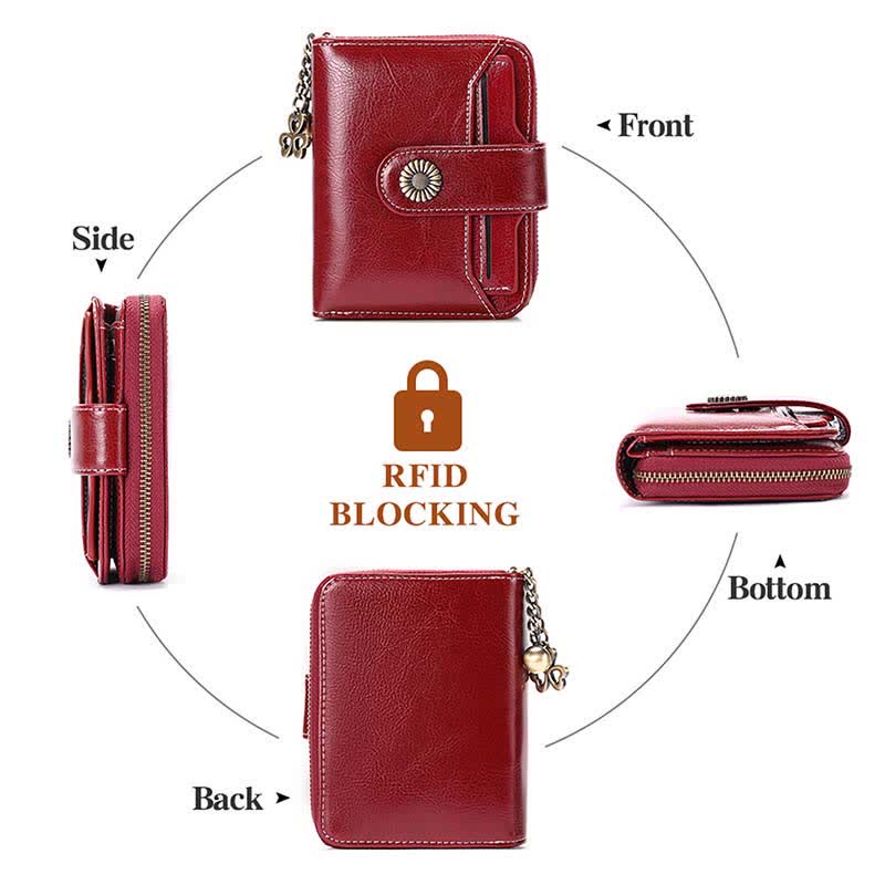 RFID Blocking Compact Bifold Leather Wallet with Detachable Card Holder