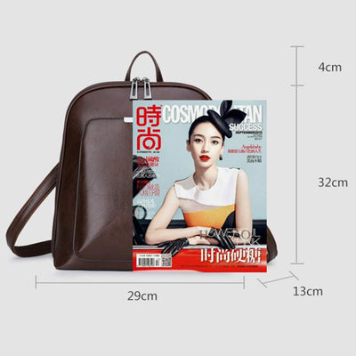 Retro PU Leather Daypack Women Casual Backpack Purse Zipper Shoulder Bags