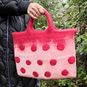 Wool Felt Tote For Women Round Dot Decor Handbag