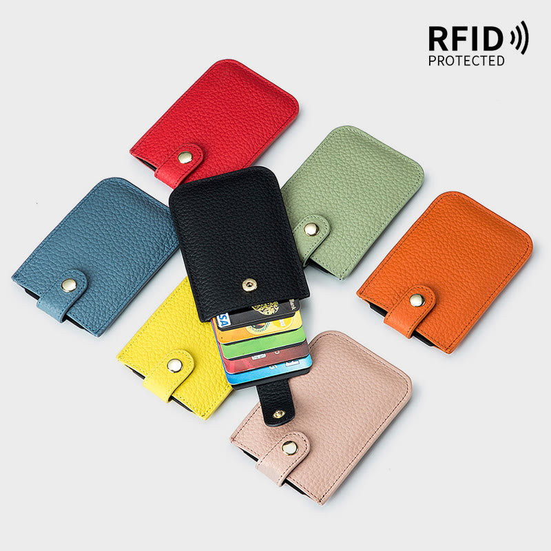 Pull-Out Card Hodler RFID Blocking Genuine Leather Short Purse Wallet