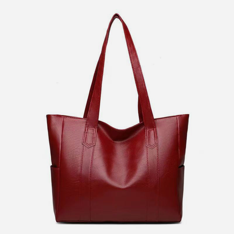 Large Capacity Tote Soft Leather Shoulder Handbag For Women