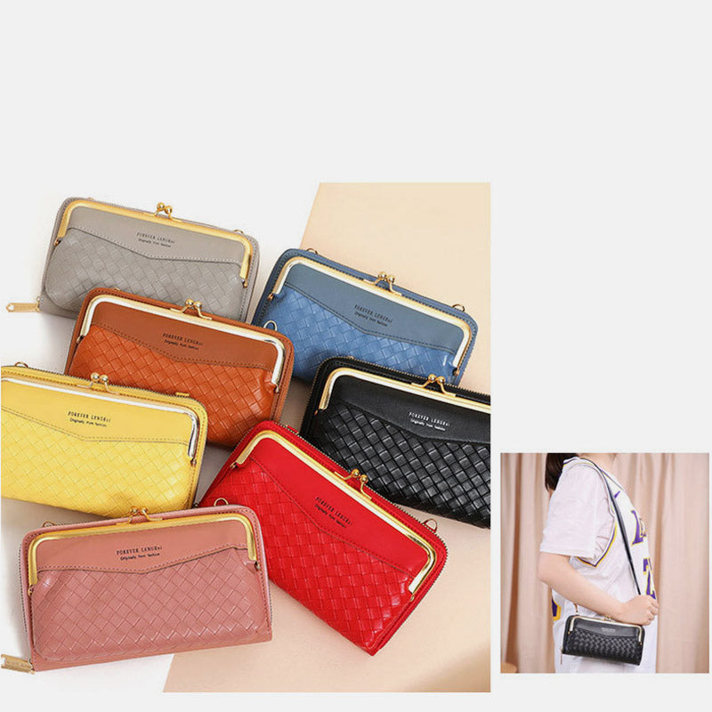 <Shipped within 24 hours> Woven Phone Bag Leather Shoulder Purse