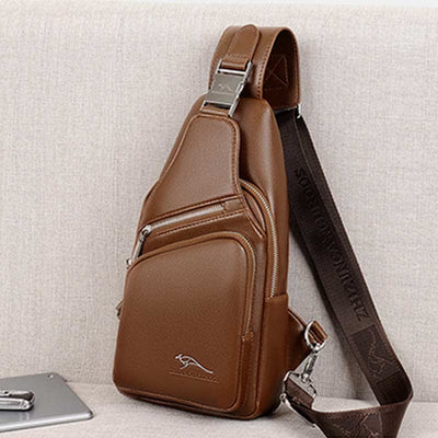 Leather Sling Bag with USB Charging Port Hiking Travel Chest Bag