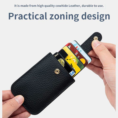 Pull-Out Card Hodler RFID Blocking Genuine Leather Short Purse Wallet