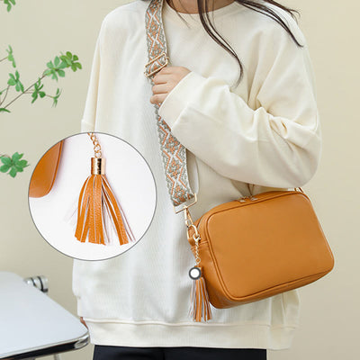 <Shipped within 24 hours> Women Tassel Solid Color Casual Leather Bag