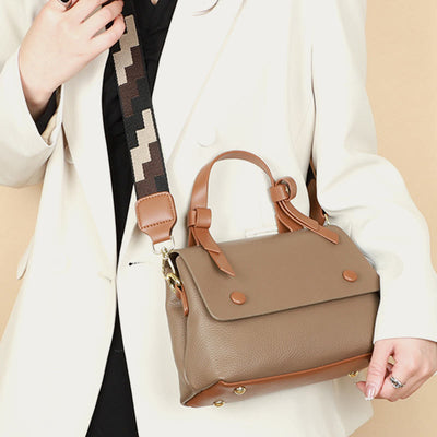 Retro Top Handle Bag For Women Lychee Pattern Leather Bag