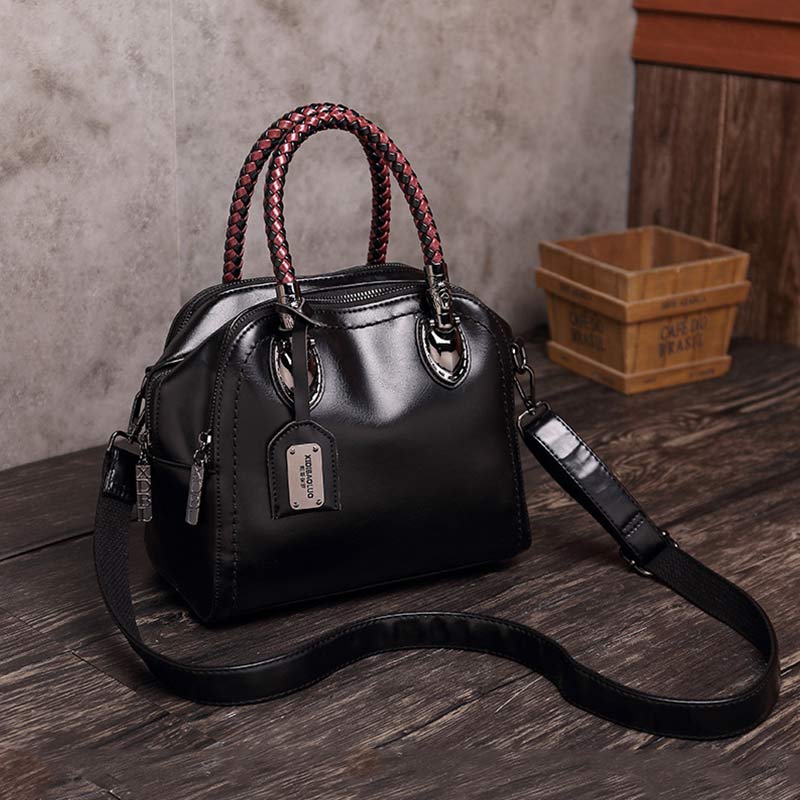 Vintage Leather Satchel Handbags Top-Handle Bag with Cross Body Strap