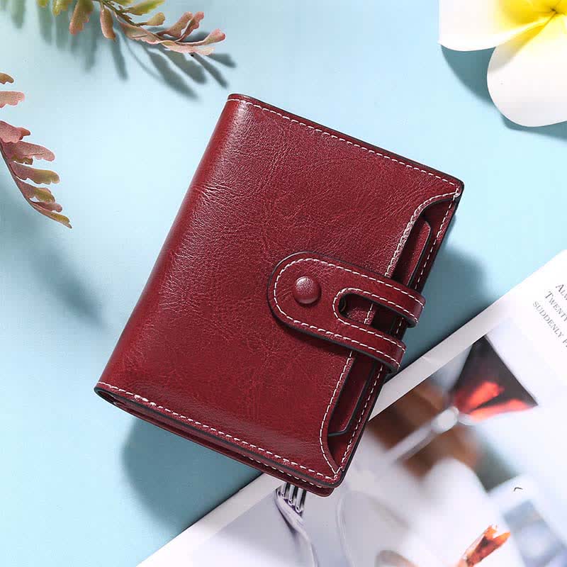 Women's Genuine Leather Bifold RFID Blocking Compact Wallet