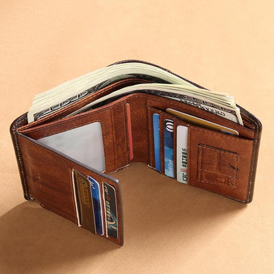 Genuine Leather RFID Multi-Card Bifold Wallet