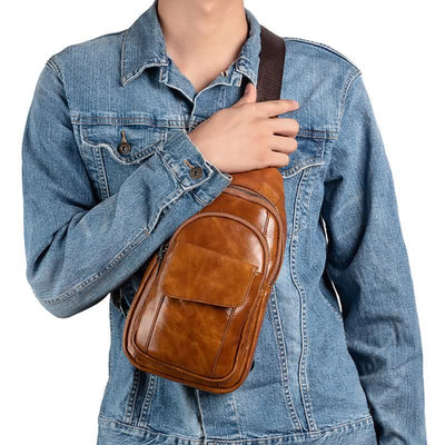 <Shipped within 24 hours> Genuine Leather Sling Backpack Shoulder Bag