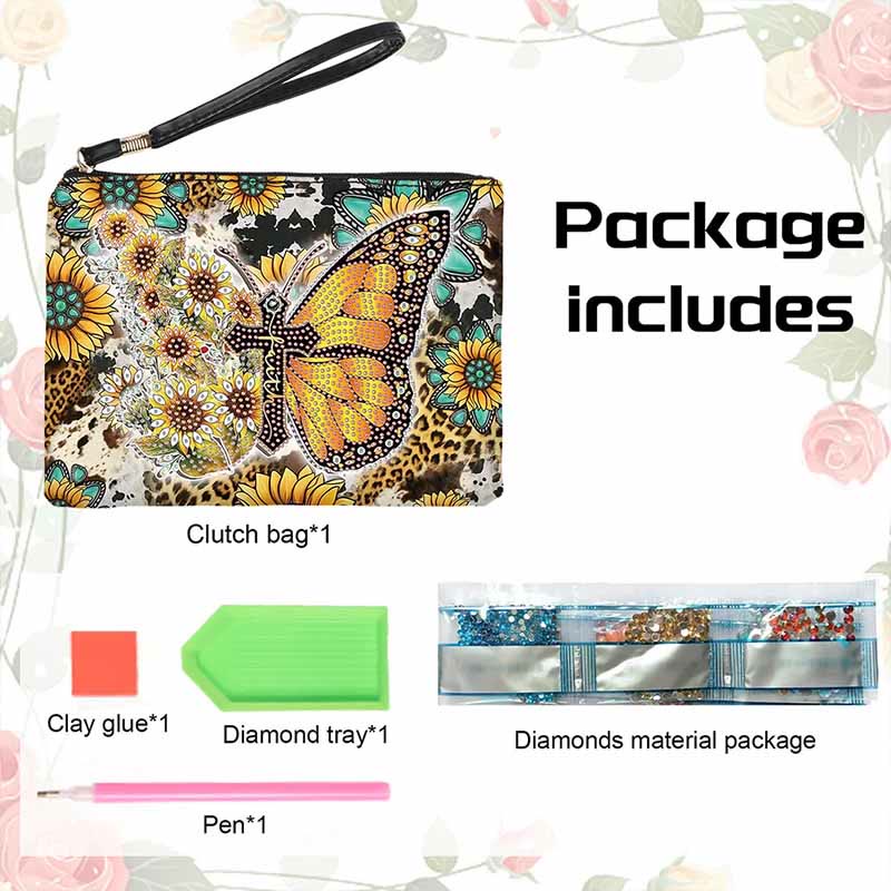 Butterfly and Sunflower Diamond Wristlet Clutch DIY Diamond Art Painting Purses