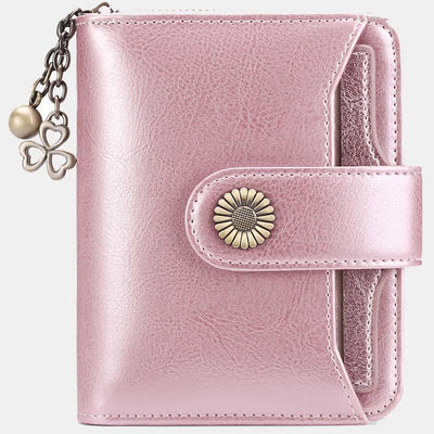 RFID Blocking Compact Bifold Leather Wallet with Detachable Card Holder