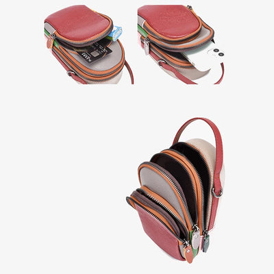 Color Matching Phone Bag Genuine Leather Crossbody Purse For Women