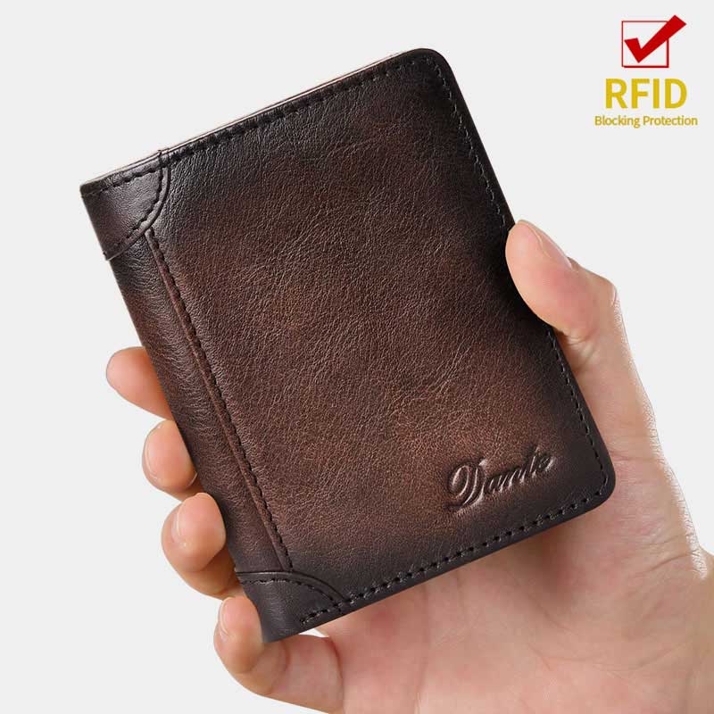 RFID Genuine Leather Vintage Trifold / Bifold Card Holder Wallet