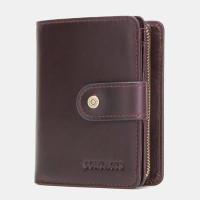 RFID Blocking Genuine Leather Multi-Card Buckle Wallet with Zip Coin Pocket