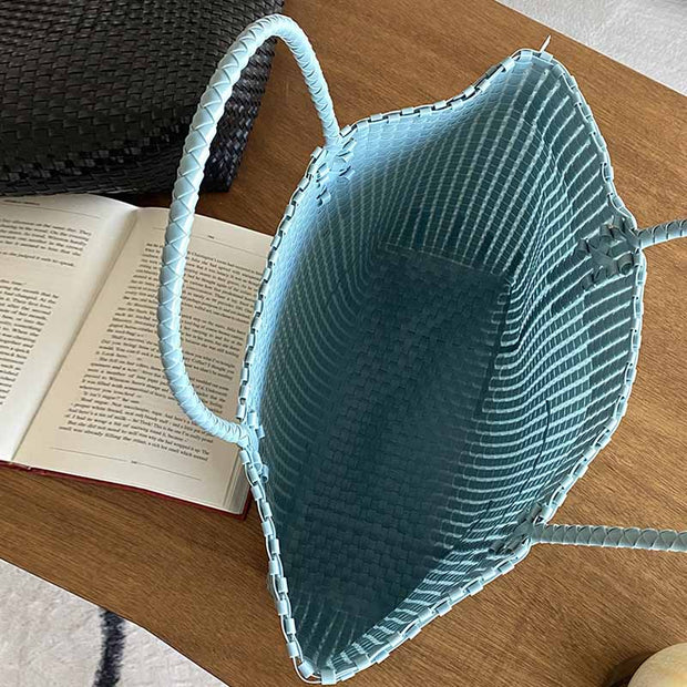Solid Color Straw Tote For Women Holiday Beach Handbag