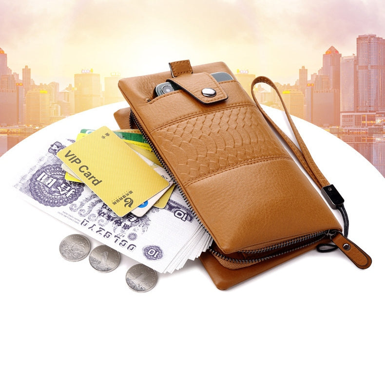 Plain Color Phone Bag Large Capacity Leather Wallet For Women