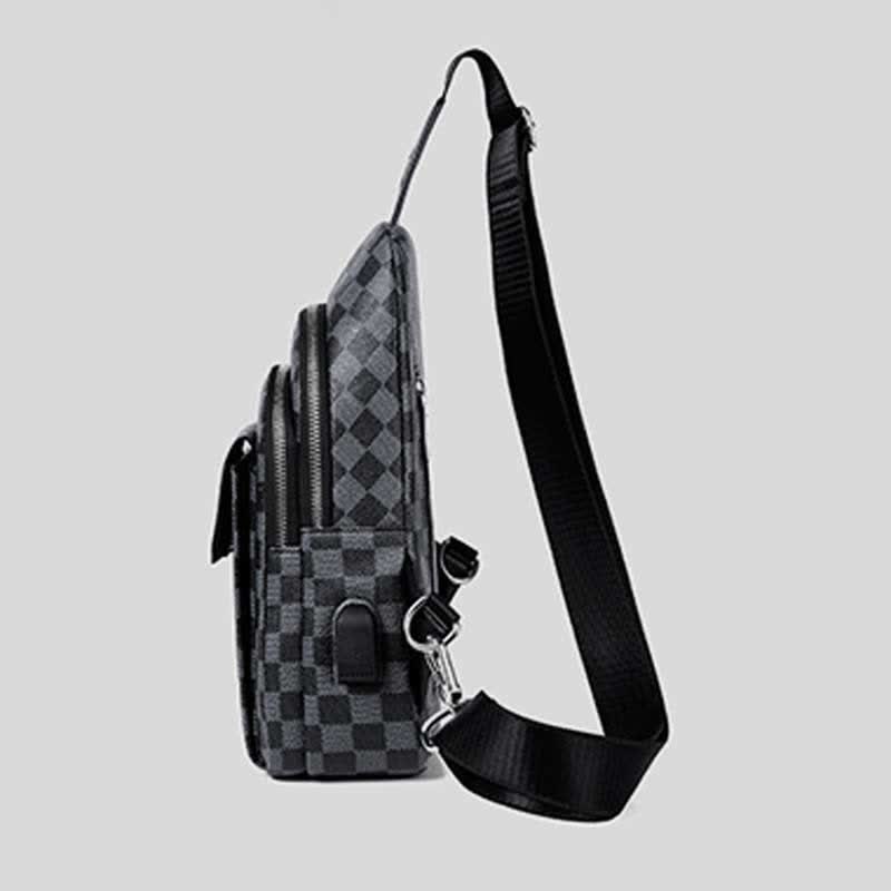 Multipurpose Casual Plaid Leather Sling Bag for Men Crossbody Shoulder Backpack