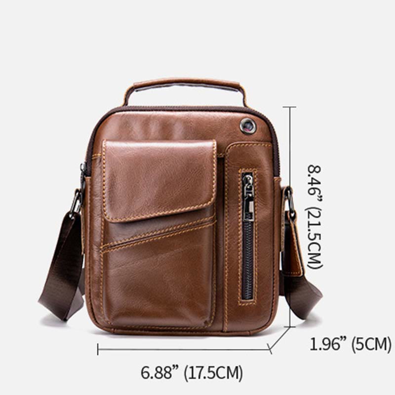 Messenger Bag for Men Multi-Pocket Genuine Leather Business Crossbody Bag