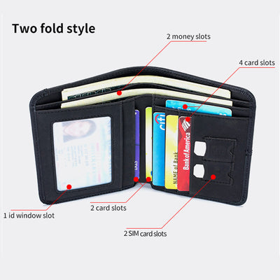 Mens RFID Bifold Trifold Wallet Plain Color Leather Multifunctional Purse